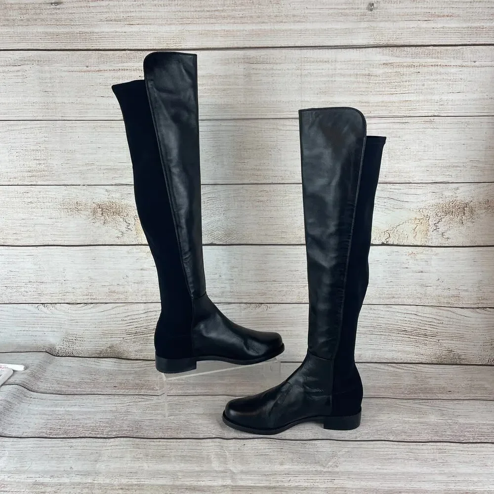 Stuart Weitzman 5050 Womens Sz 5M Over the Knee Boots Black Leather Suede
